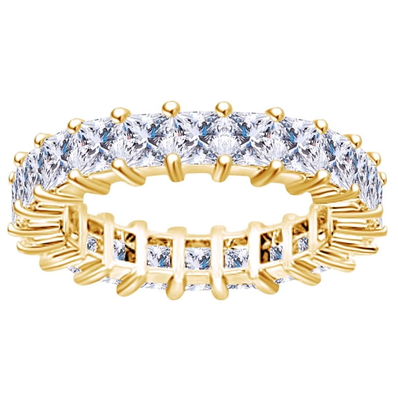 AFFY 4 Carat (Ctw) Princess Shape White Natural Diamond Full Eternity Wedding Band Ring In 14k Solid Yellow Gold Ring Size-9.5