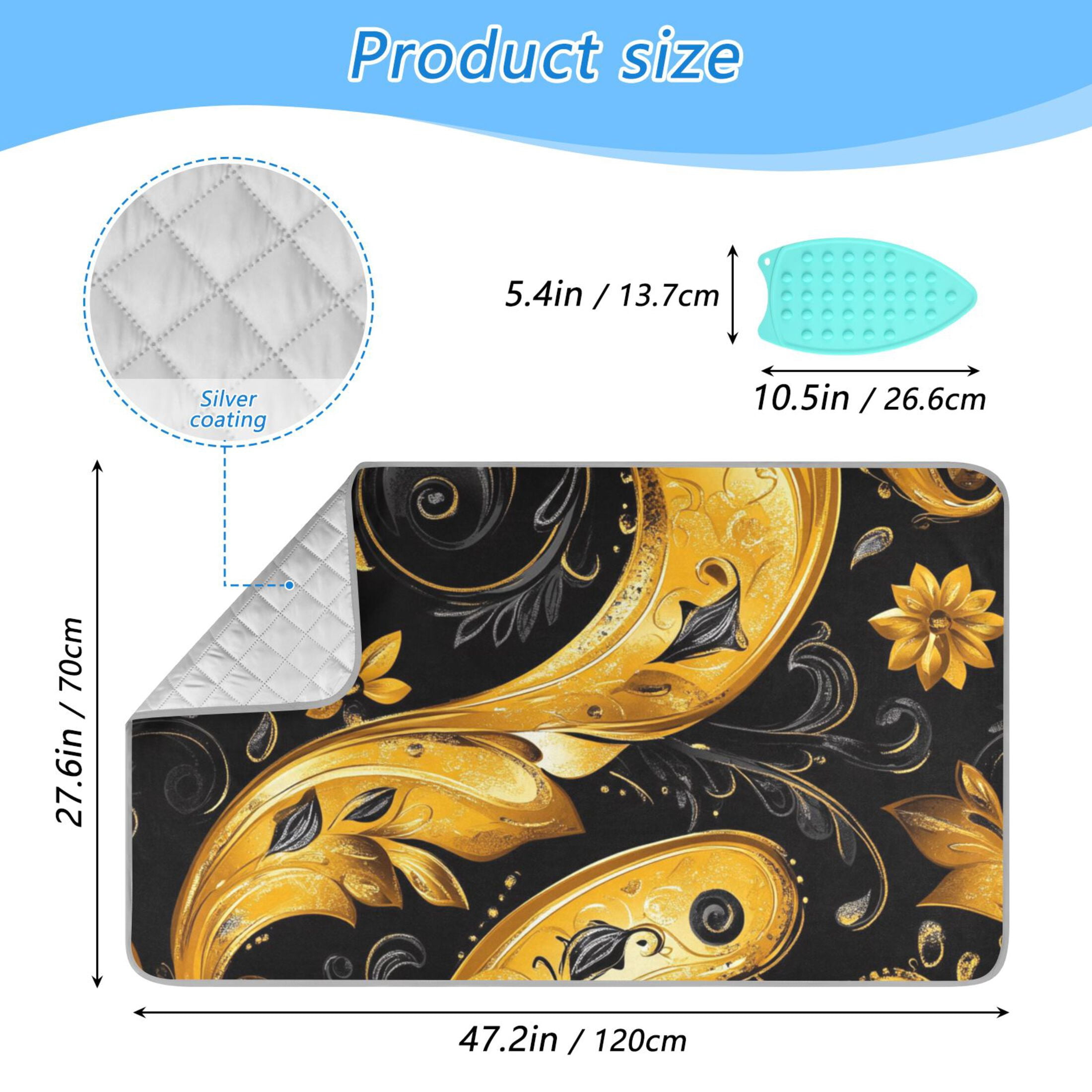 Gold Modern Art Deco Ironing Mat Blanket for Table Top Travel Portable Ironing Board Pad 47.2x27.6 Inch