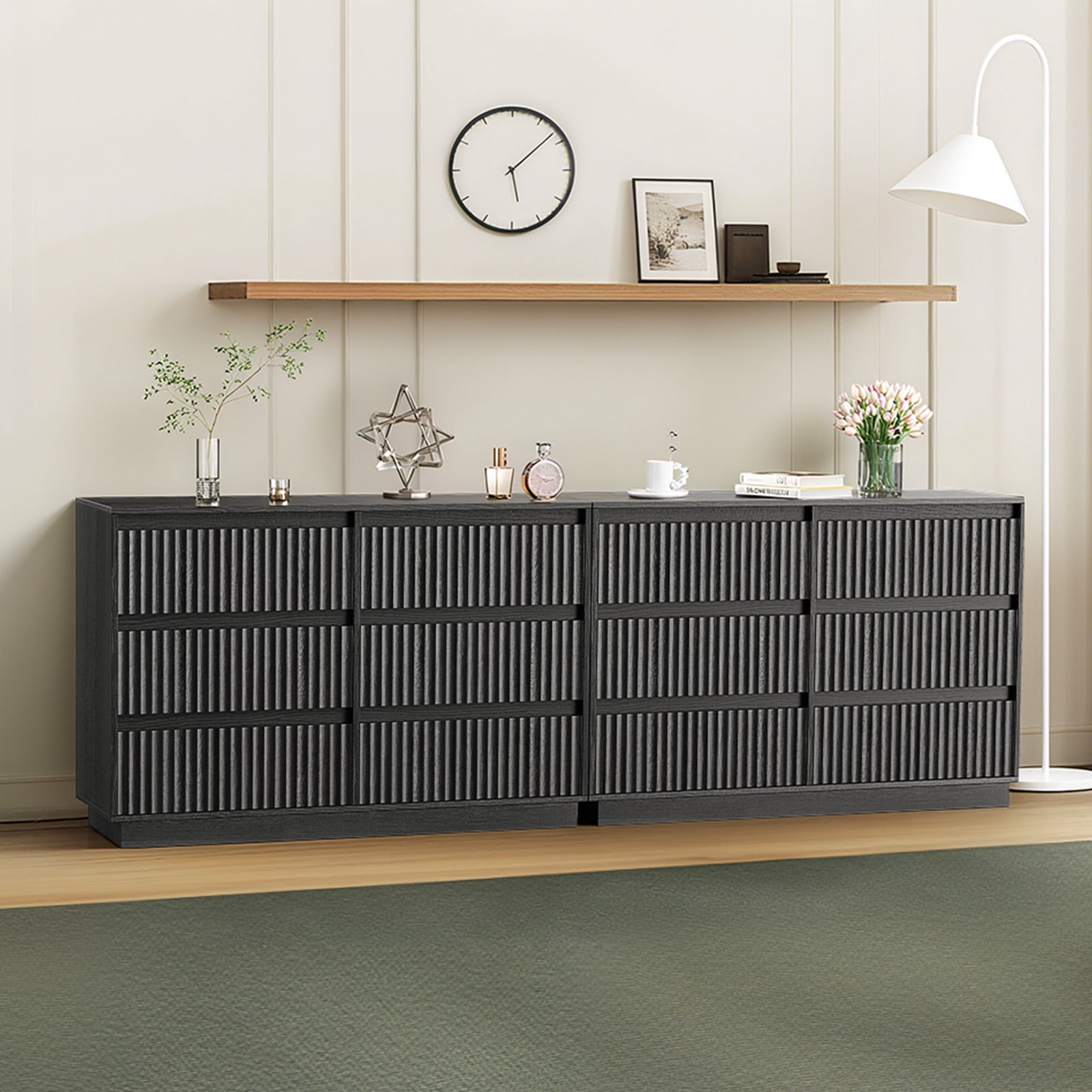 UPGO Wood Dresser, 6 Drawer Dresser for Bedroom, Modern Chest of Drawers with Deep Drawers Waterproof Living Room, Hallway, Entryway,Black