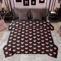 Manfei Romantic Couple Lover 7-Piece Twin Bedding Sets for Female Men Teens,Pink Love Heart Print Bedding Comforter Set,Valentine's Day Breathable Sheet Sets,Ultra Soft Home Decor,Reversible