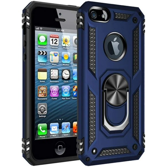for iPhone 7 Case/iPhone 8 Case, Kinoto Lifeproof Cases with Ring for Apple iPhone 7/8 4.7" Qi Slim Silicone Hard Transparent Cover Hybrid Shock Absorption Thin Rugged Soft TPU (Navy Blue)