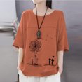 thumbnail image 1 of JUNWELL Vêtements pour Jeunes Femmes Haut Taille Imprimé Coton Femmes Plus T-Shirt Court Col Rond en Lin Blouse Manches Plus Vêtements pour Femmes Ventes, 1 of 7
