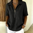 thumbnail image 2 of TRUBKH Zip Front Tops for Women Quarter Zip V Neck Short Sleeve Sweatshirts Loose Pullover Work Tops Women's Relaxed Fit Polo Shirts Business Casual Summer Gauze Shirts Dressy Black XXL, 2 of 9