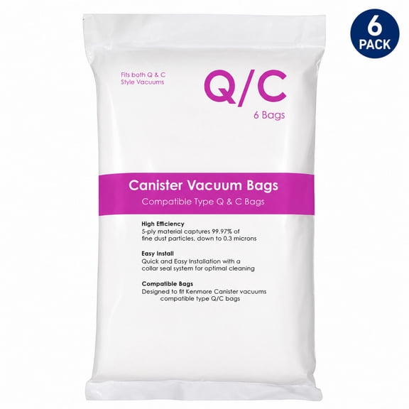6 Pack 53292 Type Q/C HEPA Dust Bags for Kenmore 53292 6 Pack Type Q HEPA Vacuum Bags for Canister Vacuums