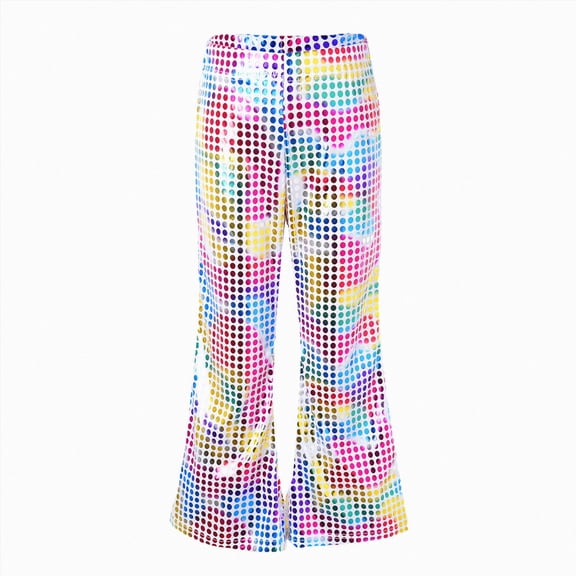 Gubotare Girls Dance Pant Sequin Pants Girls Flare Metallic Pants Metallic High Waisted Shiny Joggers Hip Hop Dance Pants for Girls Size 14-16 (Pink,14-16 Years)