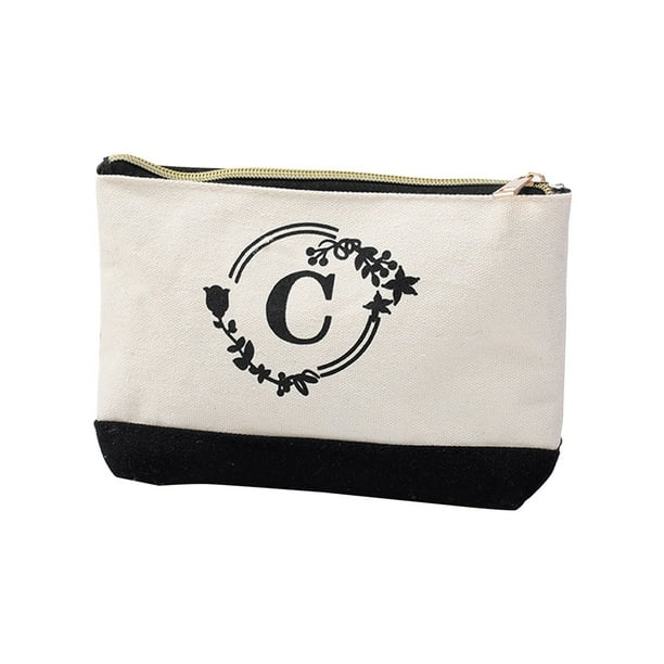 Initial Bolsa de Maquillaje Bolso de Mano Lienzo Impreso Inicial Bolsa de Maquillaje de la Mujer Bolsa de Llave Bolsa de Almacenamiento Adecuado para Todas las Niñas