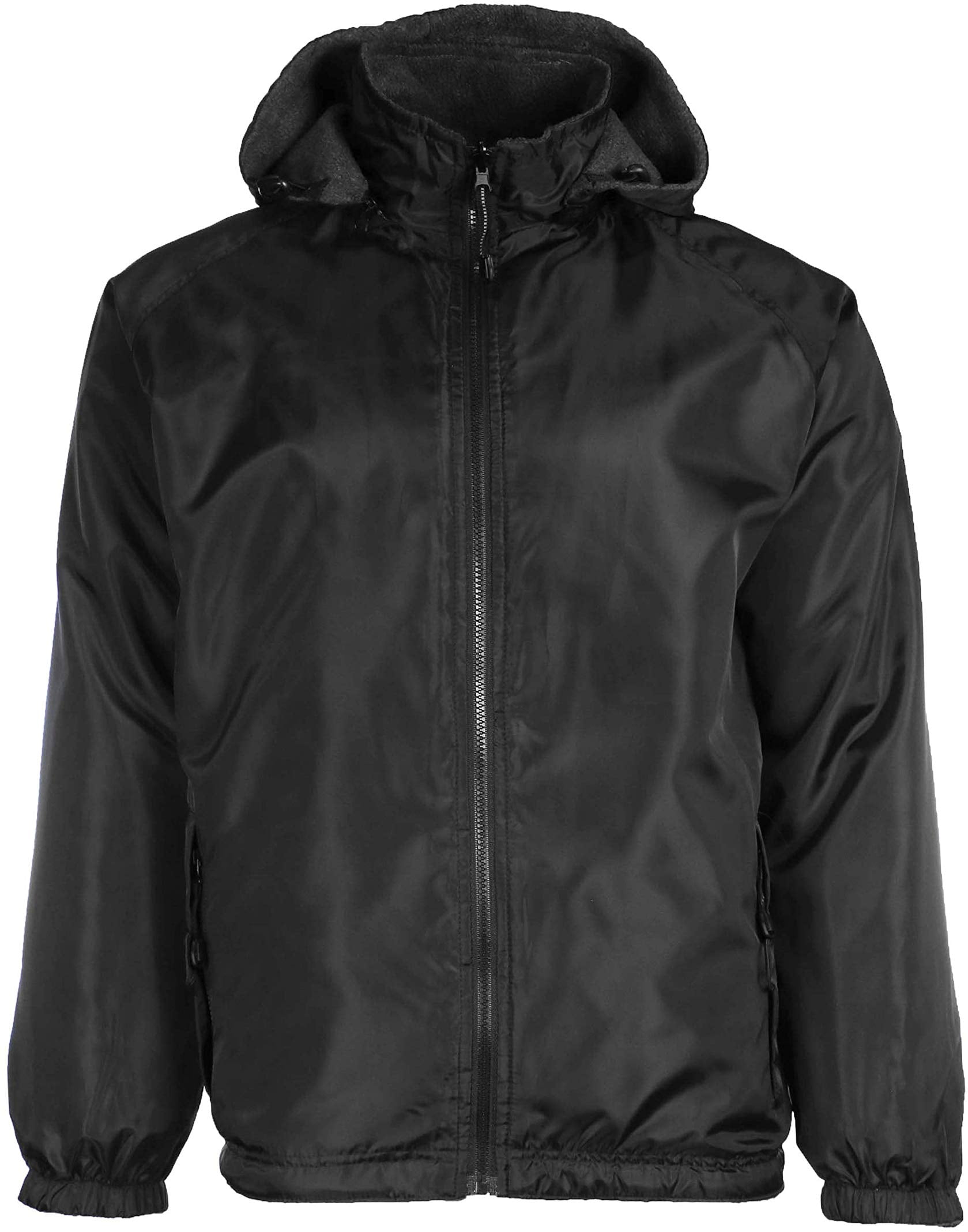 Mens Reversible Water Resistant Fleece Lined Black Jacket Zip-Off Hood