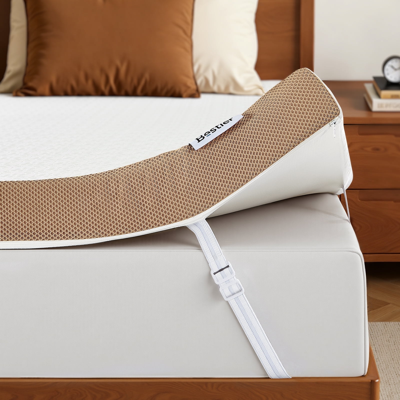 3" queen mattress topper with cooling ice silk cover bestier high-density gel memory foam bed pad, dual firmness, pressure relief, washable, non-sli
