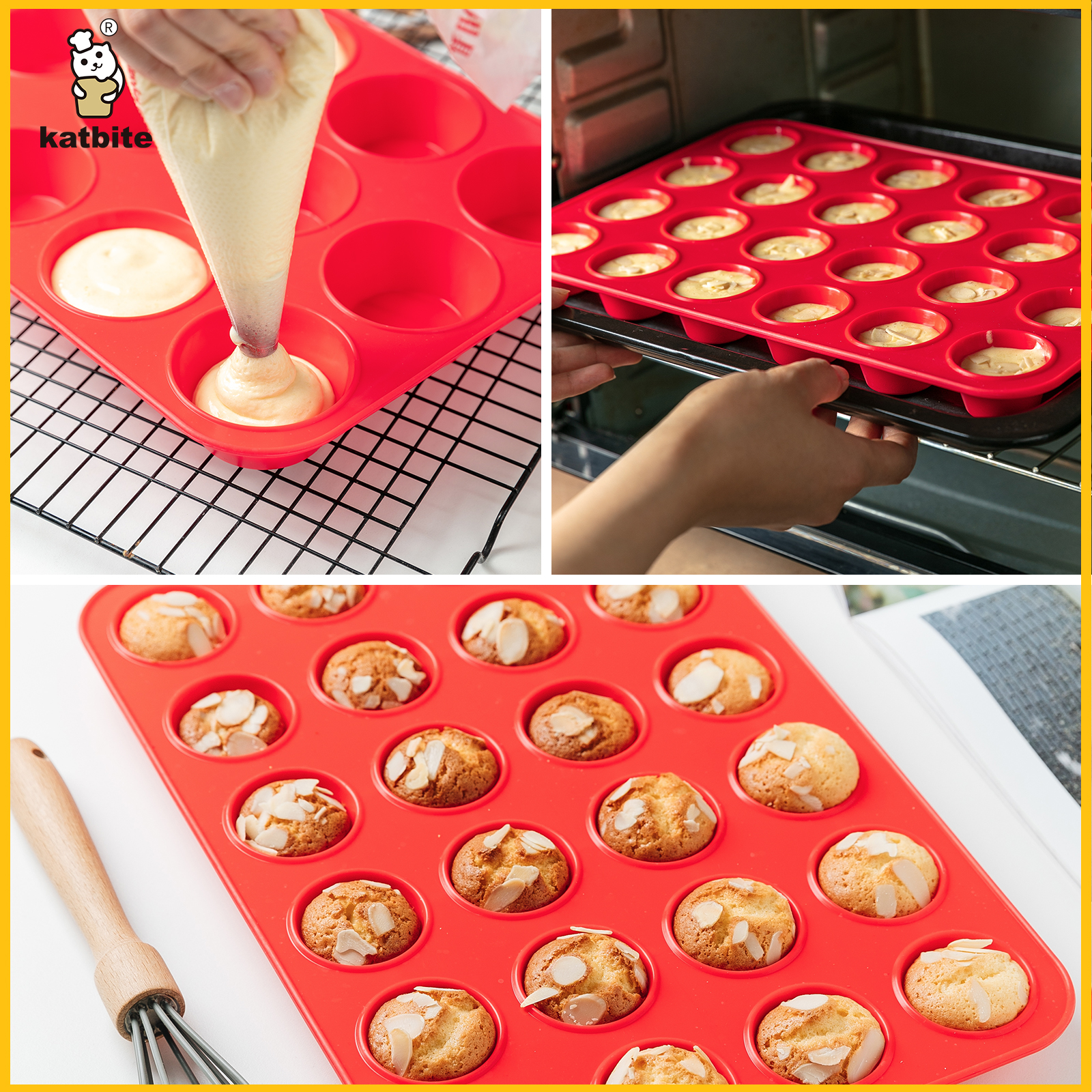 Katbite Silicone 24 Count Muffin Pan, Silicone Baking Molds for Homemade Muffins, Cupcakes
