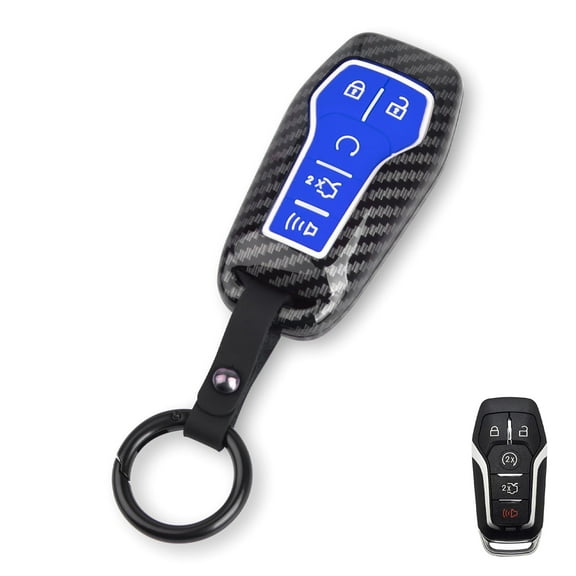 Xotic Tech Key Fob Cover Carbon Fiber Texture Key Shell Silicone Case w/Keychain Compatible with Ford Fusion Mustang F150 Edge Explorer or Lincoln MKZ MKC MKX Keyless Entry  Key Protector (Blue)