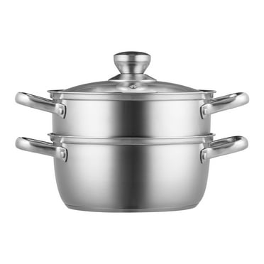 KFFKFF Steamer Pot, 9.5in/24cm Steamer Pot for Cooking with 5QT Stock Pot and Vegetable Steamer, Food-Grade 304 Stainless Steel Food Steamer Cookware with Lid for Gas Electric Induction Grill Stove