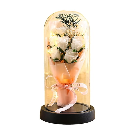 Eternal Rose Flower Gift, Preserved Rose Bouquet, Light Up Glass Dome Rose Decoration, Long Lasting Forever Flowers for Anniversary Birthday Mom