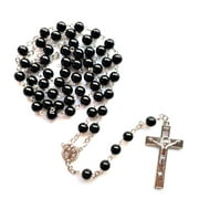 RUNZETA Black Beads Rosary Catholic Necklace with Metal Cross Crucifix Prayer Jewelry