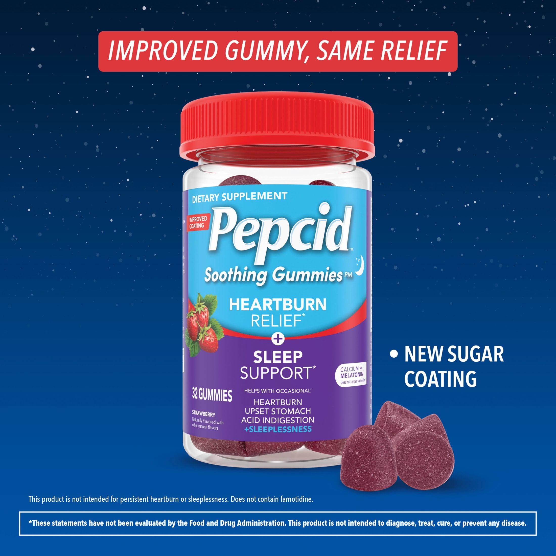 Pepcid Soothing Gummies, Heartburn + Sleep, Strawberry, 32 Count