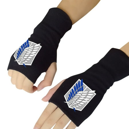 AkoaDa Multiple Japan Anime Series RE: Zero Attack on Titan Half Finger Gloves Anime Sign Printing Warm Knitting Mittens Boys Girls Popular Anime Fans Gifts (Attack on (Best Places In Japan For Anime Fans)