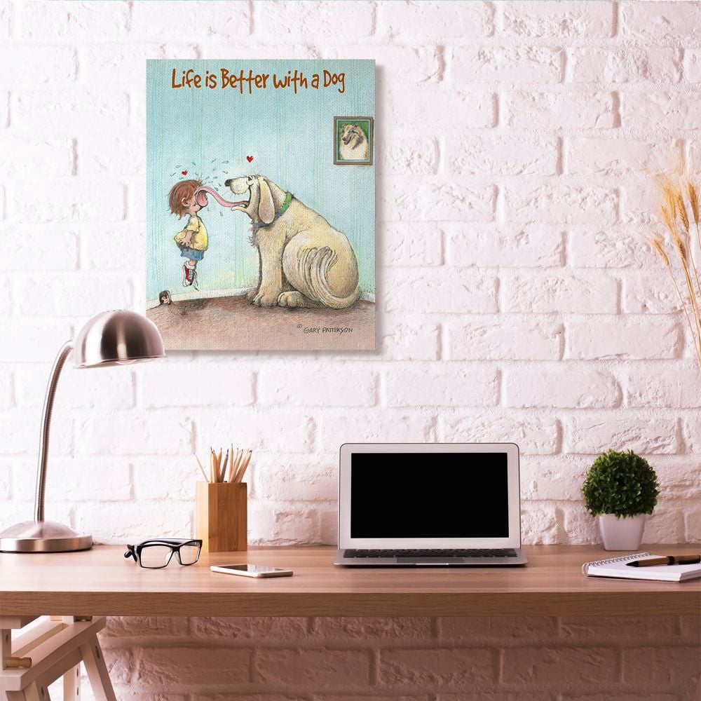 Life Is Better With A Dog Funny Pet Cartoon Design XXL Stretched Canvas Wall Art by Gary Patterson