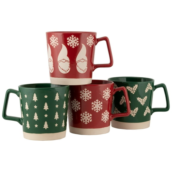 10 Strawberry Street Assorted 20 fl oz Holiday Print Ceramic Mug, Set of 4 Mugs