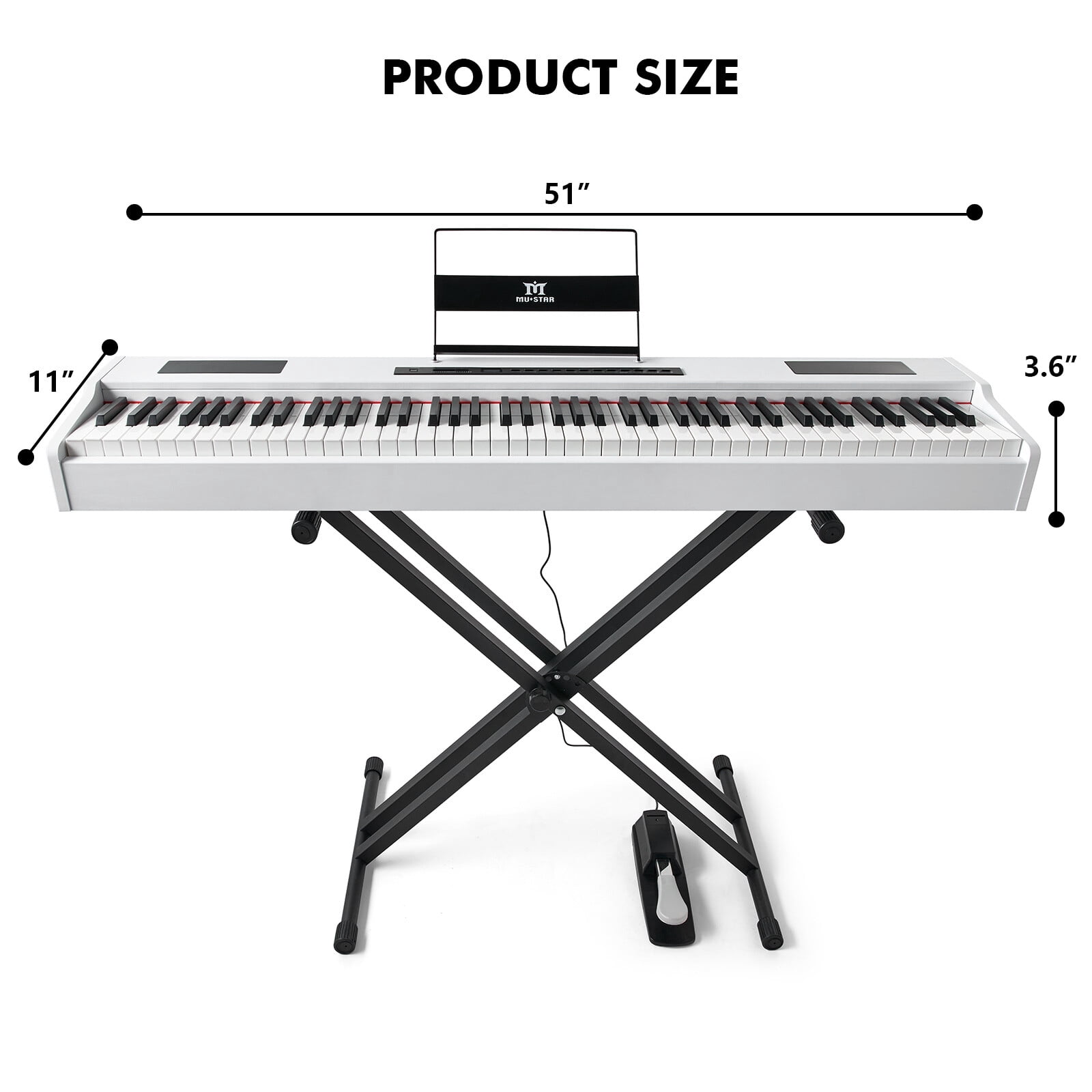 White 88Keys Electric Digital Piano Keyboards Fully Weighted Hammer Action with Sustain Pedal,Stand,Portable Case