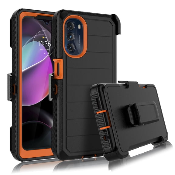 for Motorola Moto G 5G 2022 Case, Heavy Duty Rugged Defender Case with [Belt Clip Holster] [Built in Screen Protecotr], Shockproof Full Body Protection Kickstand Cover for Moto G 5G (2022) Orange