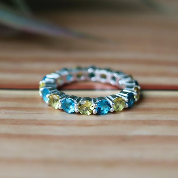 Topaz And Citrine Ring, Multi Gemstone Ring, 925 Silver Ring, Eternity Band Ring, Stackable Ring, Band Ring, Statement Ring, Promise Ring