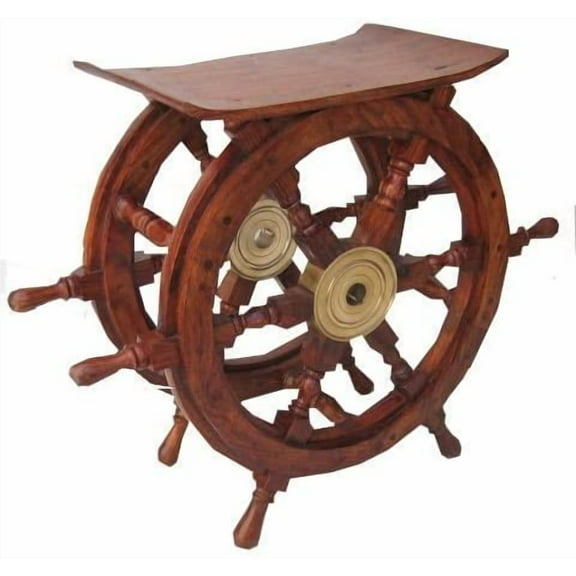 24" Wooden Ship Wheel Stool / Ottoman (Full Rosewood)