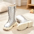 thumbnail image 2 of Girls Metallic Shiny Calf Boots, Lace Up Side Zipper Tall Footwear, Stylish Dress Boots for Daily Party Fashion Outfits 4 Big Kids, 2 of 4