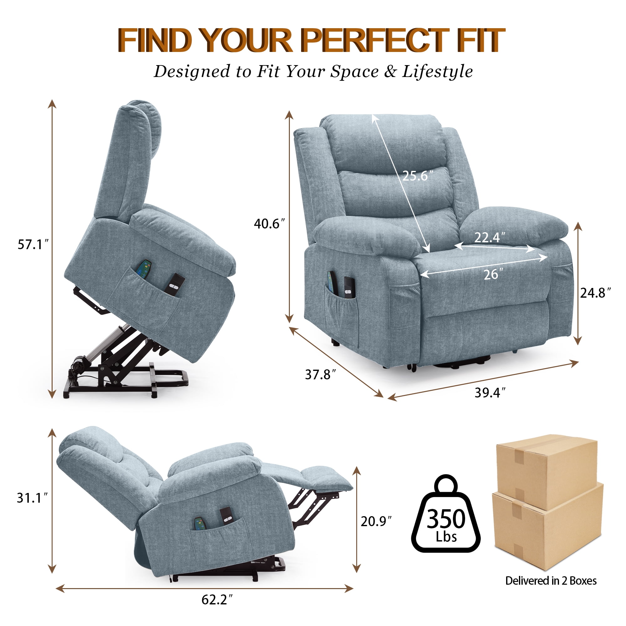 Korser Power Lift Recliner Chair for Elderly with Massage and Heat Oversized for Living Room,Pewter