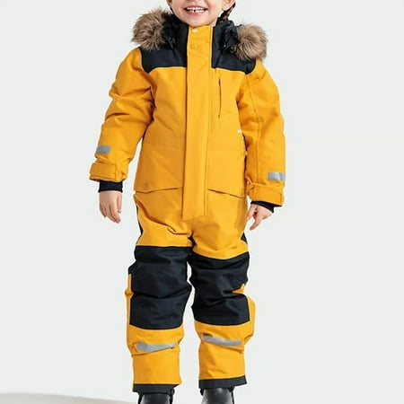 Clearance Sales Kids Girls Boys One Piece Snowsuits Hooded Winter Outdoor Overalls Snowboarding Ski Suits Colorful Snowsuits Ski Suits Jackets Winter Jumpsuits Black and Friday Deals 2024 Yellow 140