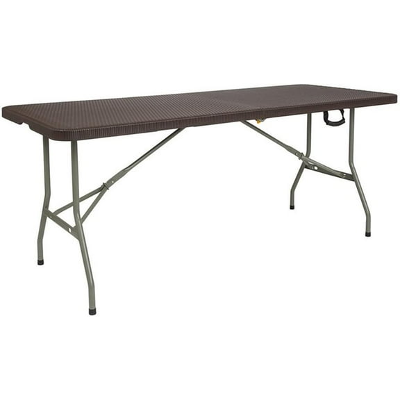 Bowery Hill 71" x 29" Plastic Bi-Fold Table in Brown and Gray