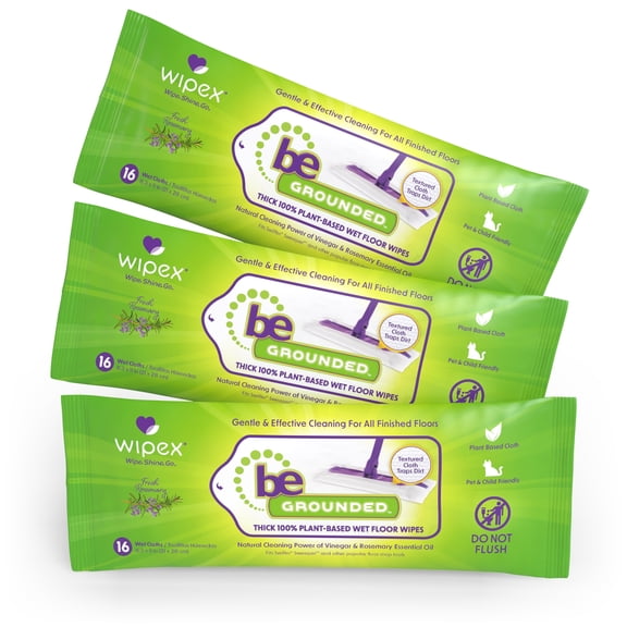Wipex Wet Floor Wipes - Natural Wet Mop Pads Fit Swiffer Sweeper Mop - Rosemary Essential Oil & Vinegar & Plant-Based Textured Cloth Trap Absorb Dirt, 48 Floor Cleaner Pads
