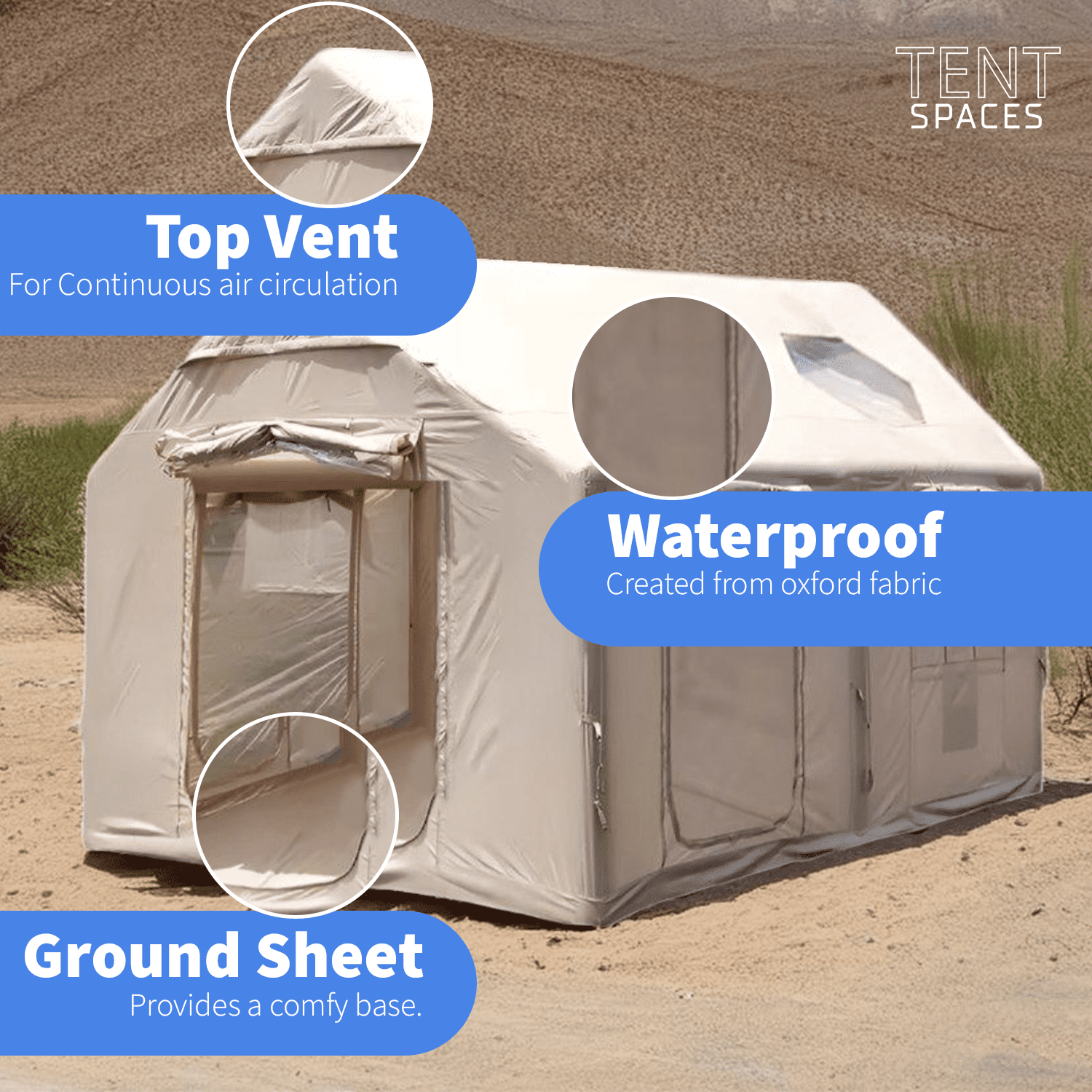 Tentspaces - Inflatable Tents for Camping | Glamping Tent | Blow Up Tent | Air Tent for Camping Adult | Lightweight | Durable | Quick Assembly | Includes Air Pump, Pegs & Ropes | 5 Person(Reese 3600)