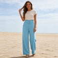 thumbnail image 6 of Trendy Drawstring Elastic Waist Pants for Women Solid Color Loose Fit Casual Summer Wide Leg Trousers Sky Blue M, 6 of 7