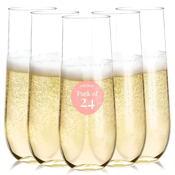 ACDANC 24-Pack Stemless Plastic Champagne Flutes - 9 Oz Clear Disposable Glasses for Wine,Cocktails,Mimosas Champagne Flutes for Parties and Celebrations