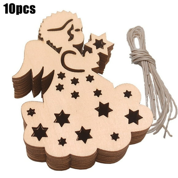 10Pcs Plain Wooden Shapes Craft Ornament Christmas Tree Hanging Decorations