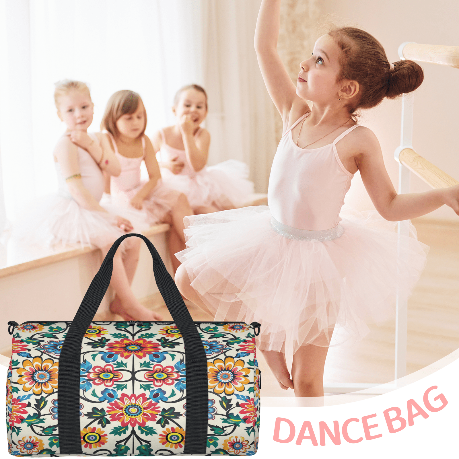 Herdesigns Mexico Floral Boho Gym Bag for Women, Duffle Bag for Travel Sport, Lightweight Waterproof Carry on Weekender Overnight Dance Yoga Workout Bags