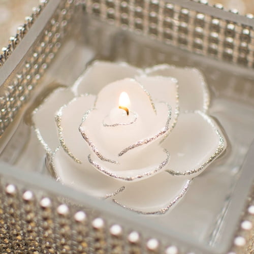 Floating Candles Floating Rose Flower Real Wax Candle with Silver