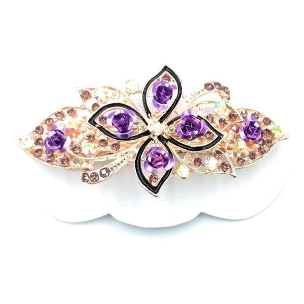 Broche Frances Metalico An para el Cabello flores de colores violeta