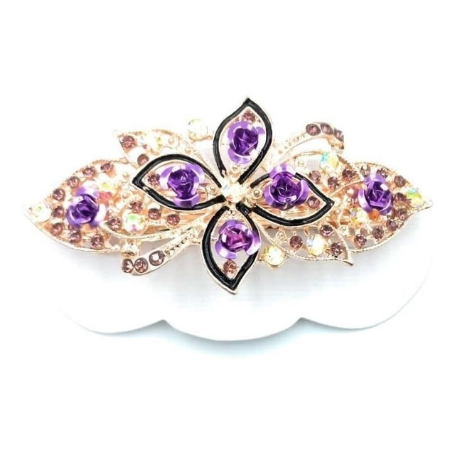Broche Frances Metalico An para el Cabello flores de colores violeta