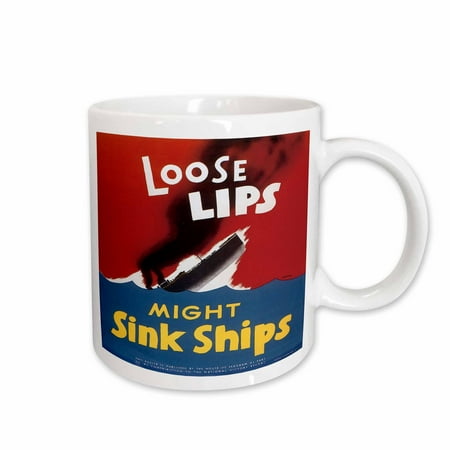 

3dRose Vintage Loose Lips Might Sink Ships War Poster Ceramic Mug 15-ounce
