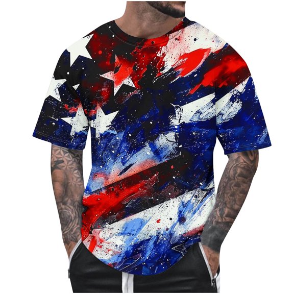 Guluxicc 4th of July T-Shirt for Mens V Neck Short Sleeve Casual Summer Trendy Top