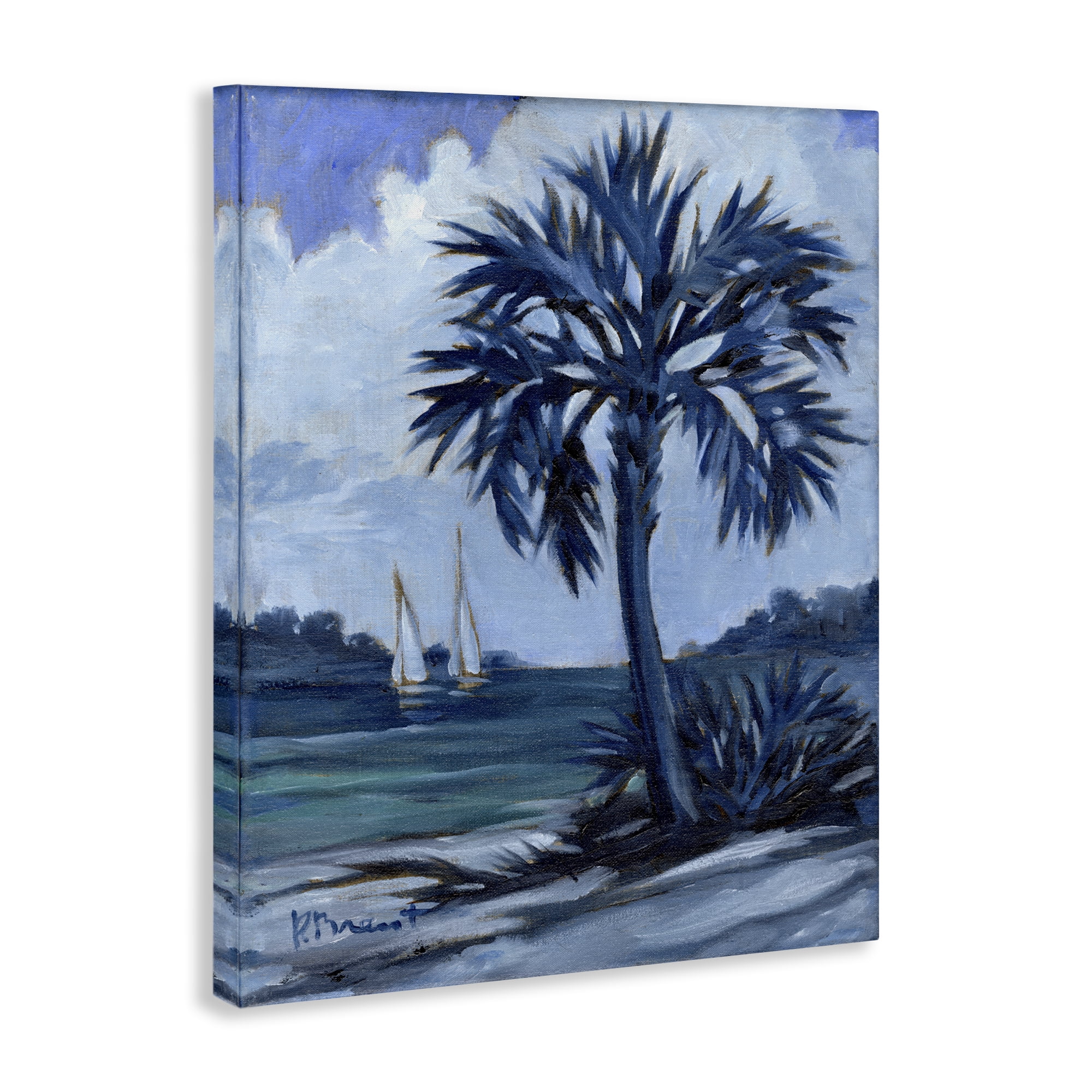 Stupell Industries Blue Palm Impressions Landscape & Nature Painting Wrapped Canvas Art Print Wall Art, 24 x 30