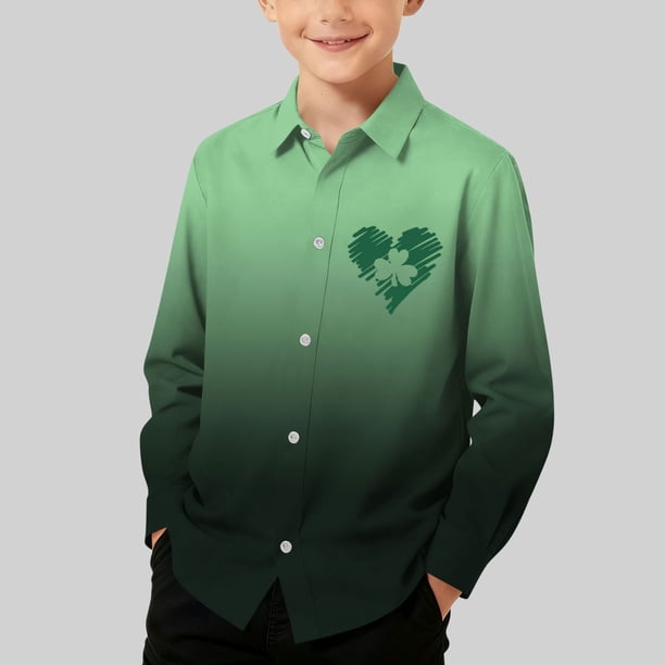 Blusa y camisa de manga larga con cuello vuelto para niños, camisa informal de moda para niños y niñas, camisa de manga larga con estampado del Día de San Patricio, camisa de manga larga con cuello vu