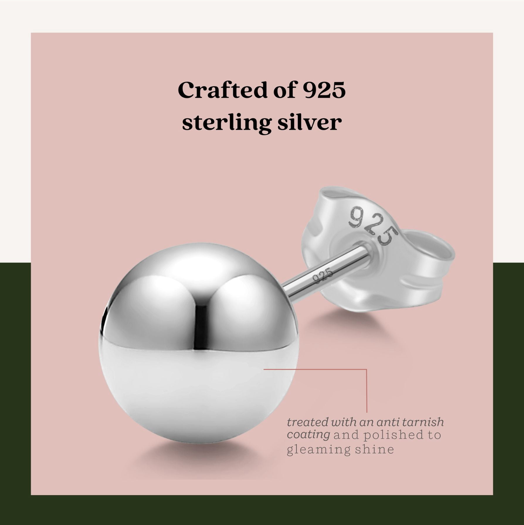 Kezef Ball Stud Earrings Silver Sterling Polished Round Ball 10mm Hypoallergenic