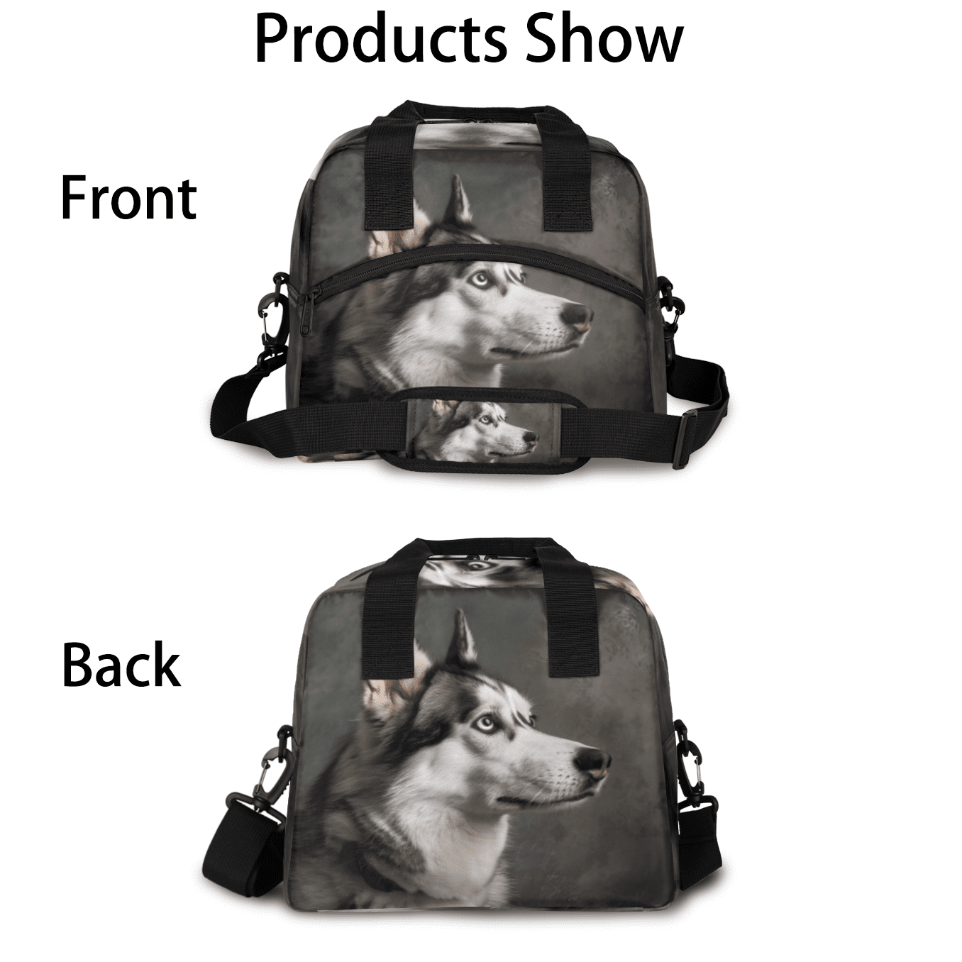 Herdesigns Cool Husky Dog Insulated Lunch Bag for Women Men Adults Large Reusable Lunch Box Leakproof Portable Cooler Tote Bags with Adjustable Shoulder Strap
