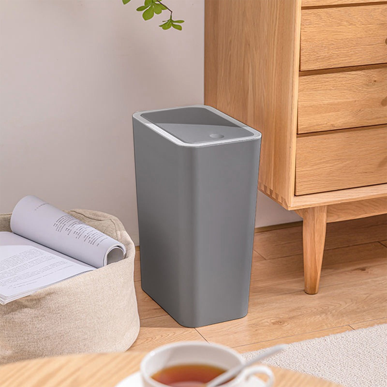 KITTEHIGM Bathroom Trash Can Small Bathroom Trash Can with Press Lid Plastic Wastebasket with Press-to-Open Lid for Toilet Office Bedroom Living Room Space-Saving Garbage Bin for Home Use