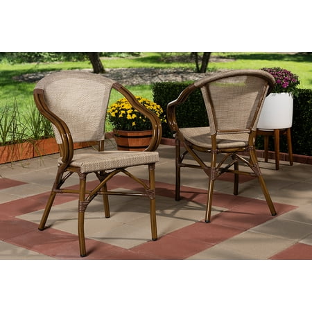 Black Bistro Chairs Set of 2 Baxton Studio Artus Classic French Indoor and Outdoor Beige Bamboo Style Stackable Bistro Dining Chair Set ()