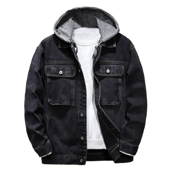 Men Loose Trend Windproof Detachable Hooded Denim Jacket