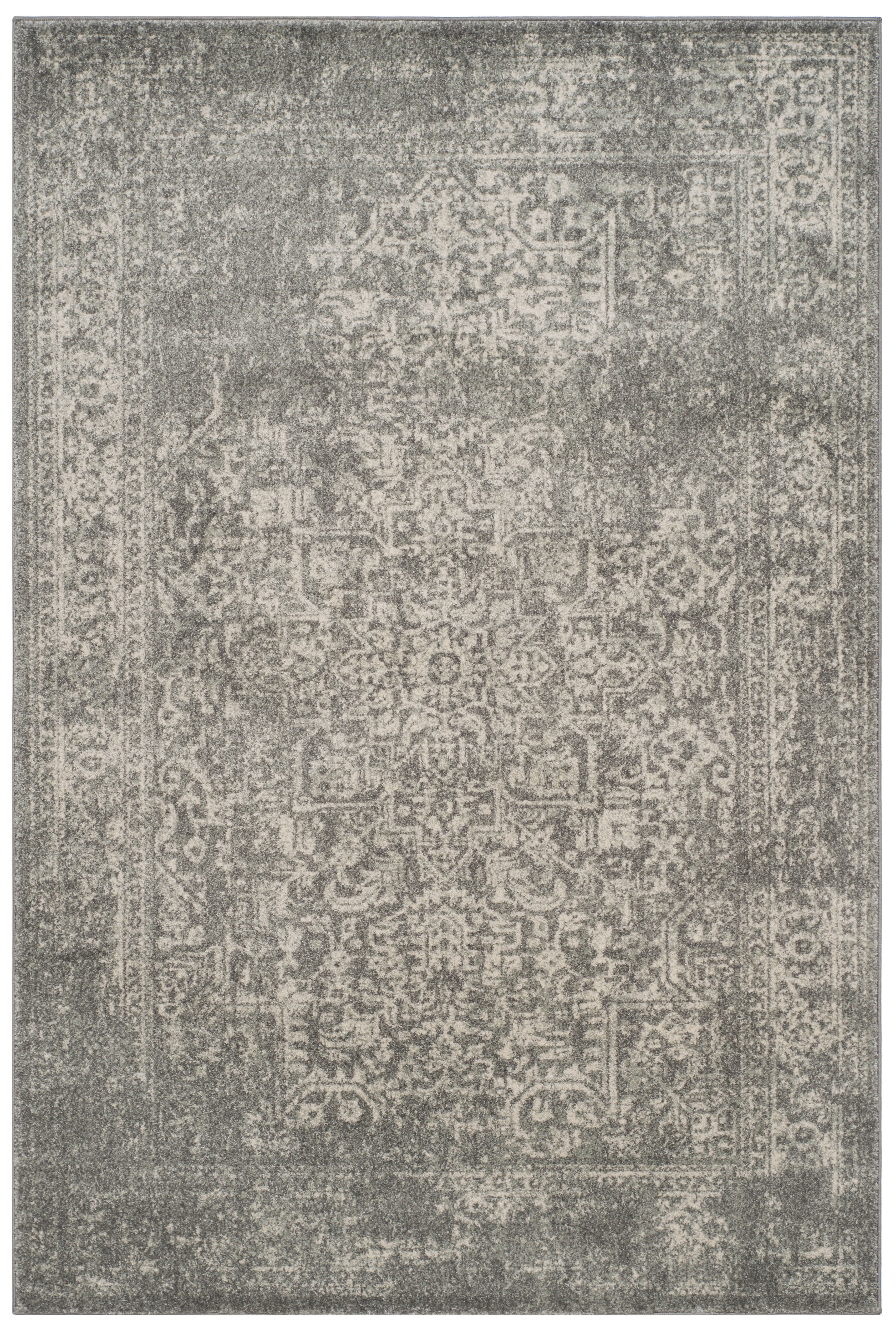 SAFAVIEH Area Rug 5'3"x7'6" - Evoke Collection - Traditional Design, Silver & Ivory, Non-Shedding & Easy Cleaning, Ideal for Living Room, Bedroom, Dining Space