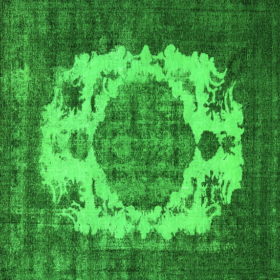 Ahgly Company Indoor Square Oriental Green Industrial Area Rugs, 7' Square