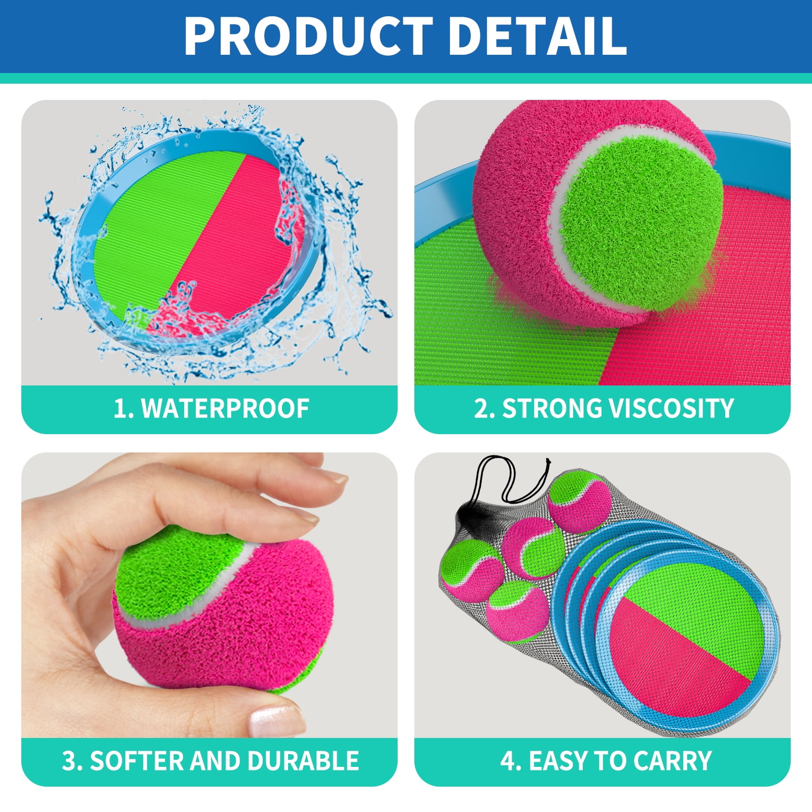 Lucky Doug Toss and Catch Ball Toys, Sticky Velcro Ball Toys - Outdoor Play Games, Beach Toys, Camping Games, Beach Game Set Sports Game Set for Ages 3+